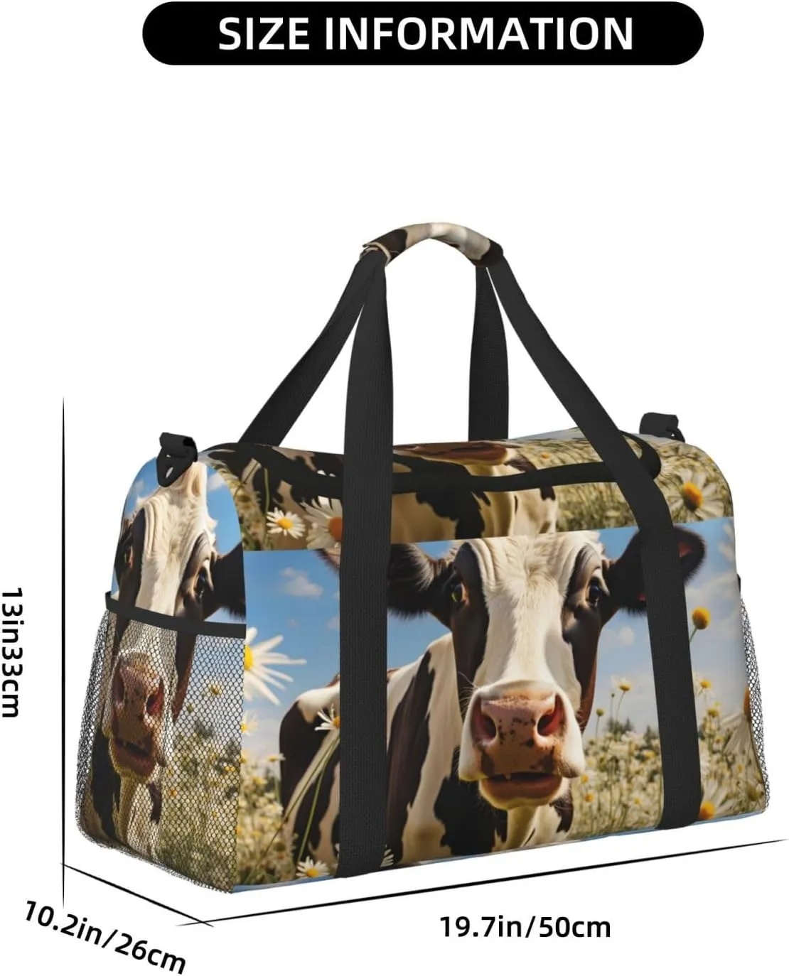Daisy Cow Duffle Bag Foldable Travel Tote Bag Carry On Large Weekender Overnight Bags Waterproof Gym Bag For Women Men