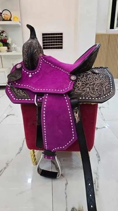 D&L SADDLERY Western Barrel Racing Wooden Tree Horse Saddles Handmade Leather Comfort for Horses Trail Equestrian Tooled Carved Horse Saddle Riding Size: 10-18 inches Seat, EQ03