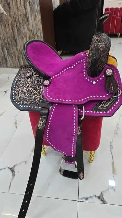D&L SADDLERY Western Barrel Racing Wooden Tree Horse Saddles Handmade Leather Comfort for Horses Trail Equestrian Tooled Carved Horse Saddle Riding Size: 10-18 inches Seat, EQ03