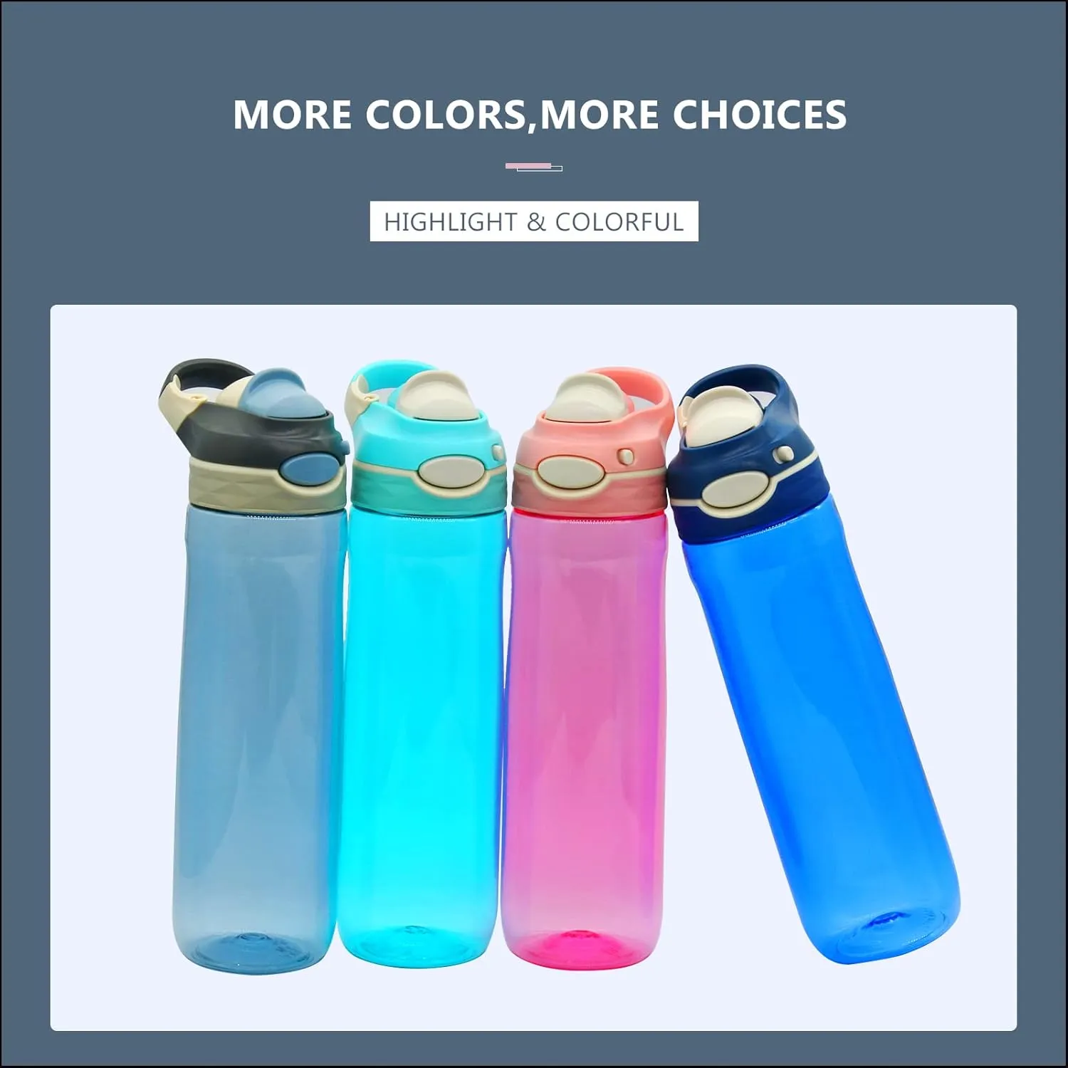 DEARART 2-Pack 26oz Blue Water Bottle and Grey Water Bottle Without Straw Wide Mouth, BPA FREE AUTOSEAL Has Handle Easy Carried, Suit Sports Travel Office School Work etc.