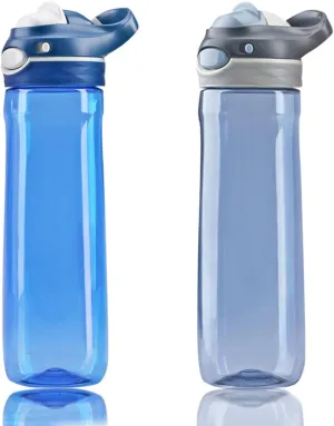 DEARART 2-Pack 26oz Blue Water Bottle and Grey Water Bottle Without Straw Wide Mouth, BPA FREE AUTOSEAL Has Handle Easy Carried, Suit Sports Travel Office School Work etc.