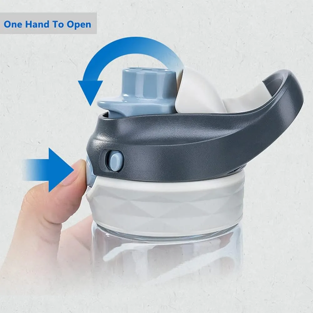 DEARART 2-Pack 26oz Blue Water Bottle and Grey Water Bottle Without Straw Wide Mouth, BPA FREE AUTOSEAL Has Handle Easy Carried, Suit Sports Travel Office School Work etc.