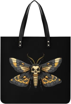 Death's Head Hawk Moth Leather Tote Bag for Women Men Shoulder Bag Casual Handbag Work Bag 39x39cm