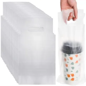 DEAYOU 500 Pack Drinking Bags, Plastic Drink Bags Cup Holder with Handle for Delivery, Single Cup, Coffee