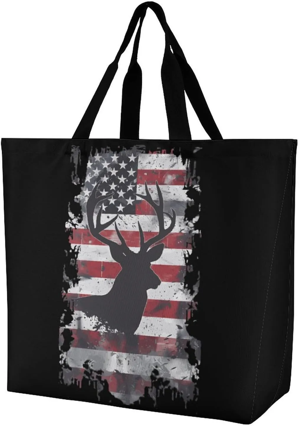 Deer Hunting U.S. Flag Large Tote Bag for Women Shoulder HandBag Shopping Purse for Travel Work Gym