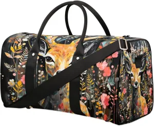 Deer Printed Travel Duffel Bag for Women Men Waterproof Foldable Overnight Weekender Bag Large Capacity Sports Gym Bag