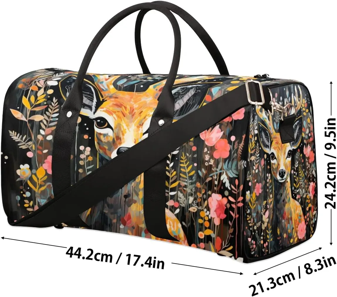 Deer Printed Travel Duffel Bag for Women Men Waterproof Foldable Overnight Weekender Bag Large Capacity Sports Gym Bag