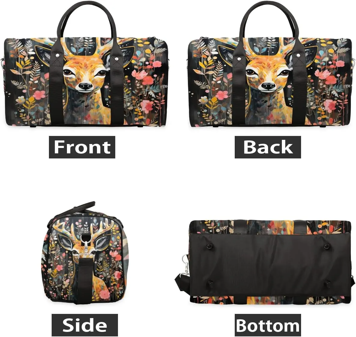 Deer Printed Travel Duffel Bag for Women Men Waterproof Foldable Overnight Weekender Bag Large Capacity Sports Gym Bag