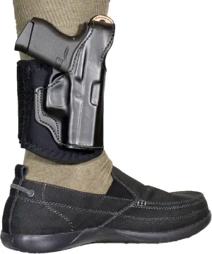 DeSantis Die Hard Ankle Rig, Concealed Ankle Holster, Leather Lined Holster with Thumb Break, Neoprene Leg Band, Fits Springfield Hellcat 3”, Hellcat OSP 3”, Unisex, Right-Hand Draw, Black