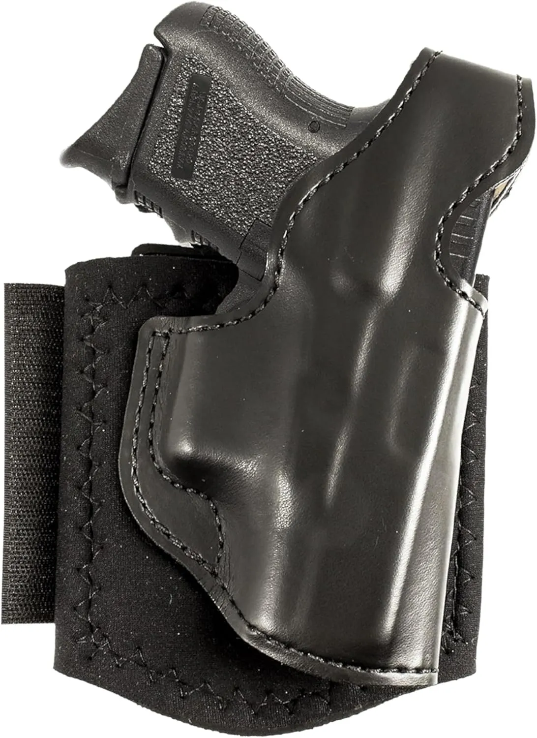 DeSantis Die Hard Ankle Rig - Concealed Carry Ankle Holster, Leather Lined Holster with Thumb Break, Neoprene Leg Band, Compatible with Glock 26, 27, 33 - Right-Hand Draw, Black