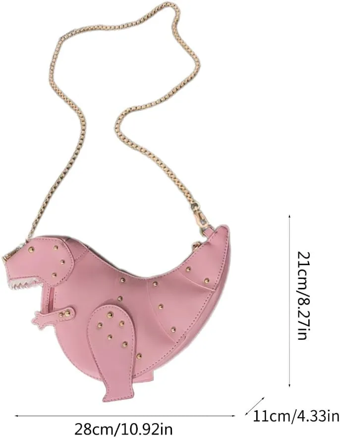 Dinosaur Shoulder Bag Unique PU Crossbody Purse with Chain Strap for Girls and Women