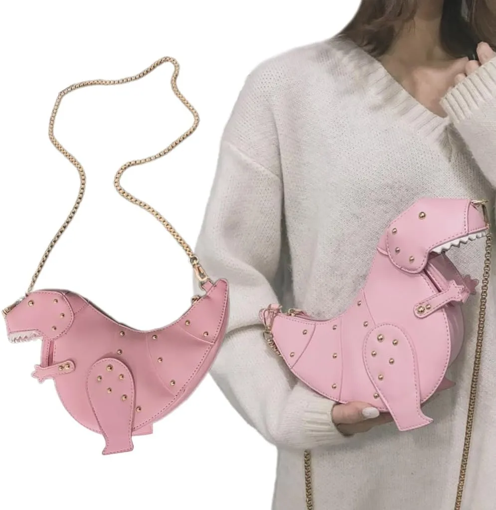 Dinosaur Shoulder Bag Unique PU Crossbody Purse with Chain Strap for Girls and Women