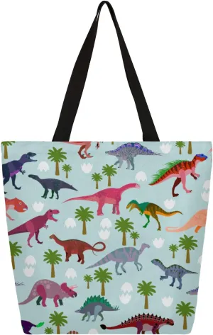 Dinosaur Tree Cartoon Large Capacity Canvas Tote Bag Stylish Handheld Shoulder Bag Reusable Shopping Bag for Work Travel Beach Trips Shopping