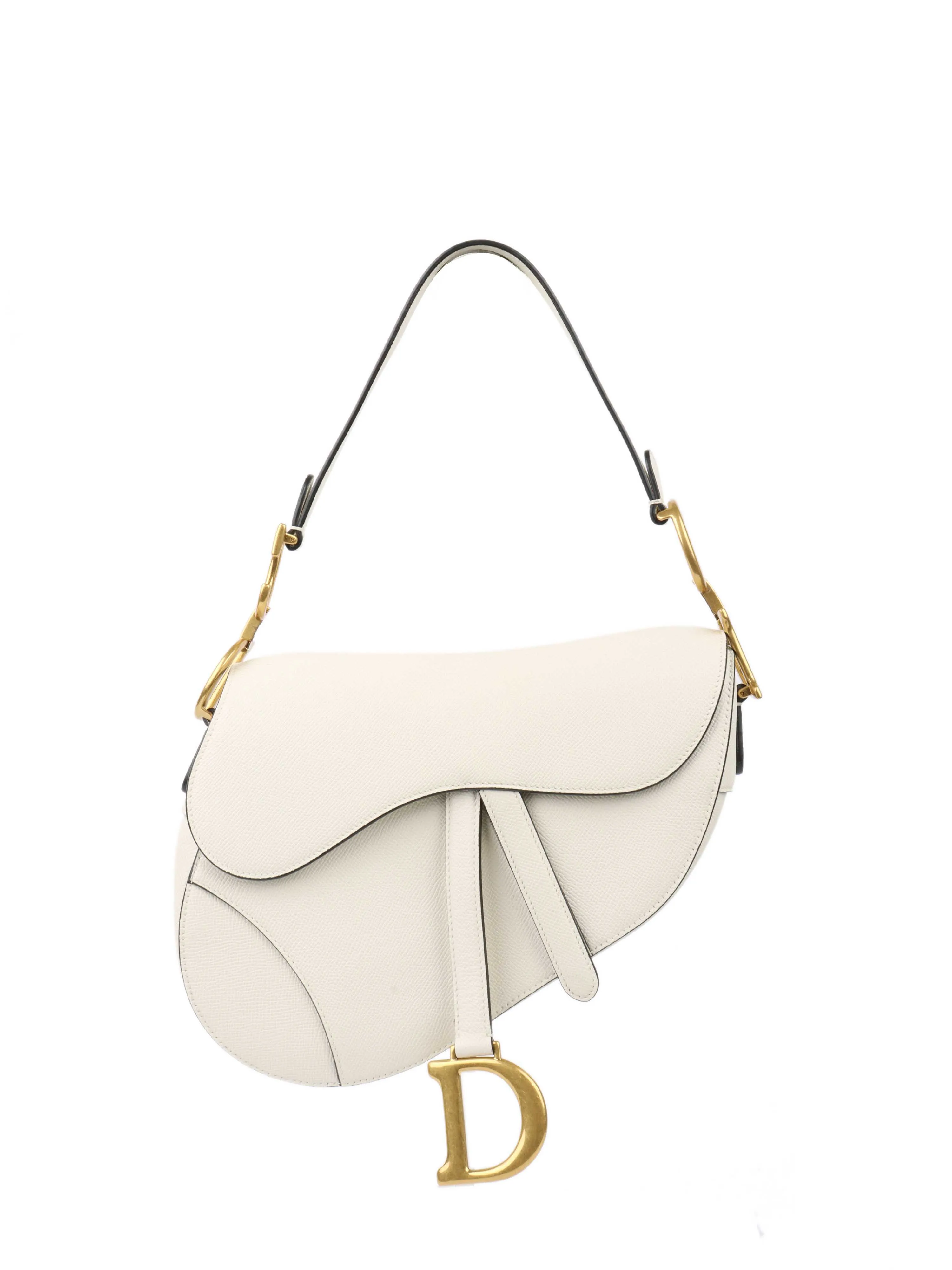 Dior White Saddle Bag with Strap.
