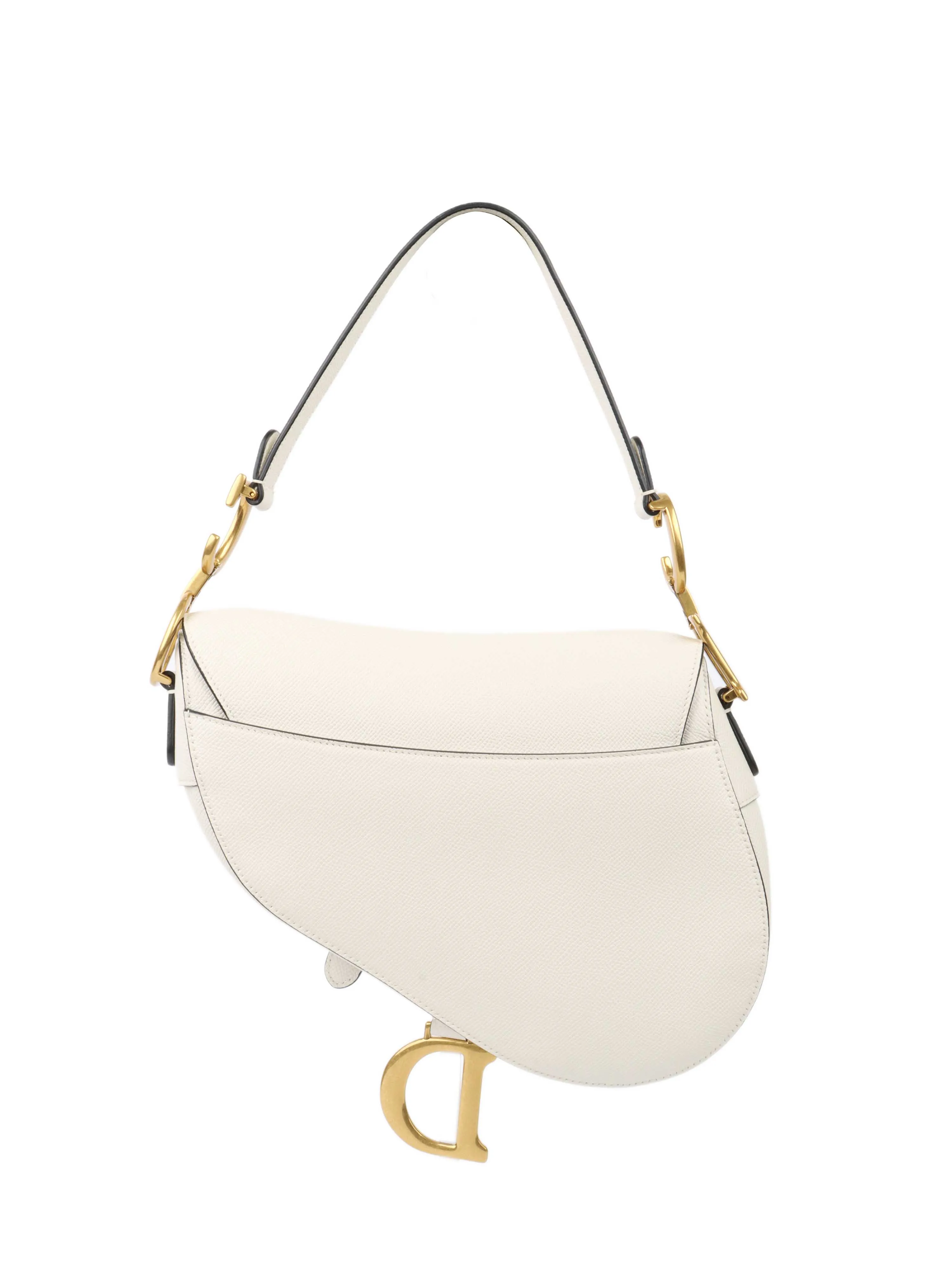 Dior White Saddle Bag with Strap.
