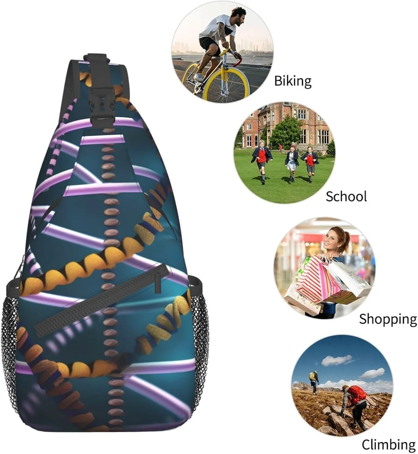 Dna Chain Photo Unisex Casual Diagonal Chest Bag,Multipurpose Crossbody Shoulder Bag Travel Hiking Daypack