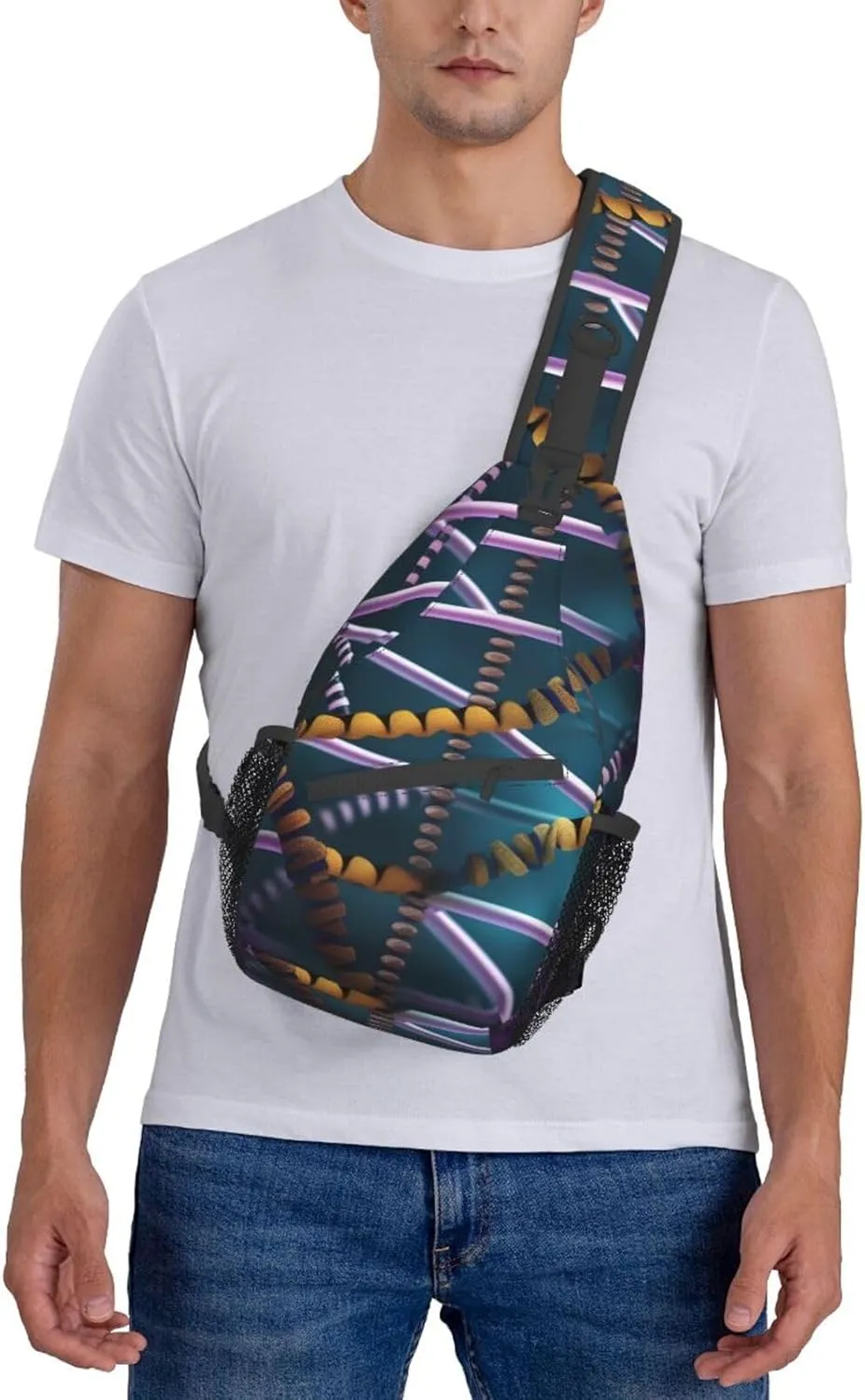 Dna Chain Photo Unisex Casual Diagonal Chest Bag,Multipurpose Crossbody Shoulder Bag Travel Hiking Daypack