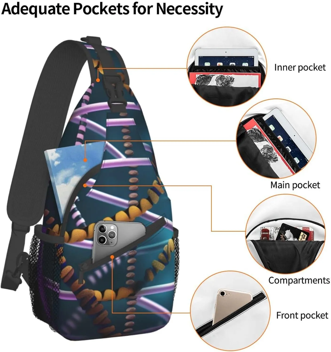 Dna Chain Photo Unisex Casual Diagonal Chest Bag,Multipurpose Crossbody Shoulder Bag Travel Hiking Daypack