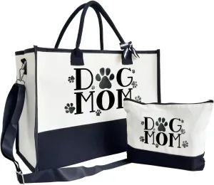 Dog Mom Canvas Tote With Zipper - Shoulder Beach Bag for Women, Going Out & Travel Gifts