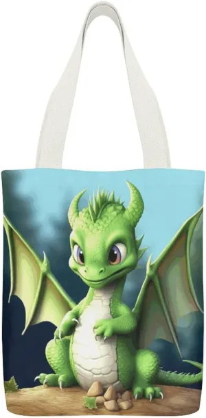 Double-sided Dragon Cute Printed Canvas Tote Bag, Printed Simple Tote Bag, Shoulder Tote Bag, Canvas Bag with Inner Pocket