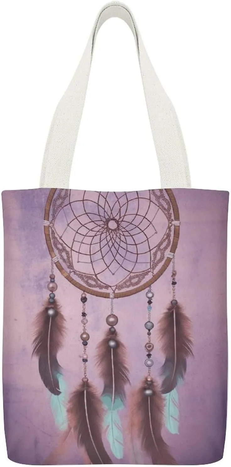 Double-sided Dream Catcher Printed Canvas Tote Bag, Printed Simple Tote Bag, Shoulder Tote Bag, Canvas Bag with Inner Pocket