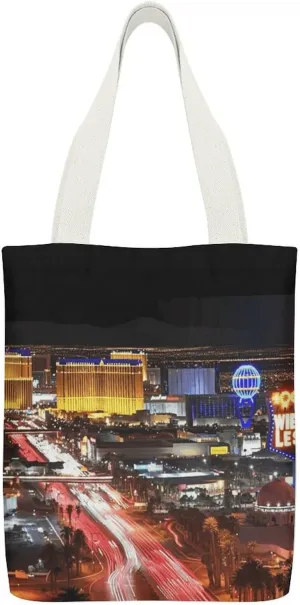 Double-sided Las Vegas Night City Printed Canvas Tote Bag, Printed Simple Tote Bag, Shoulder Tote Bag, Canvas Bag with Inner Pocket