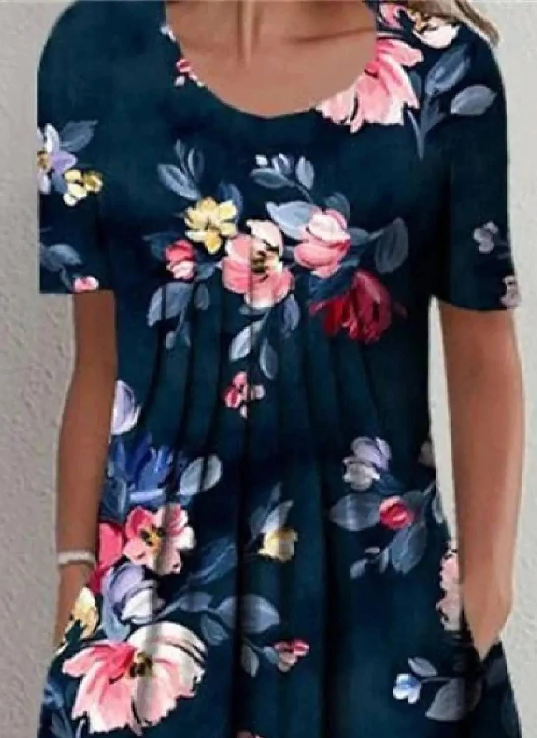 Dresses for Women Summer Classic Print Round Neck Short Sleeve Dress Leisure Shift Midi Dress Casual Dresses