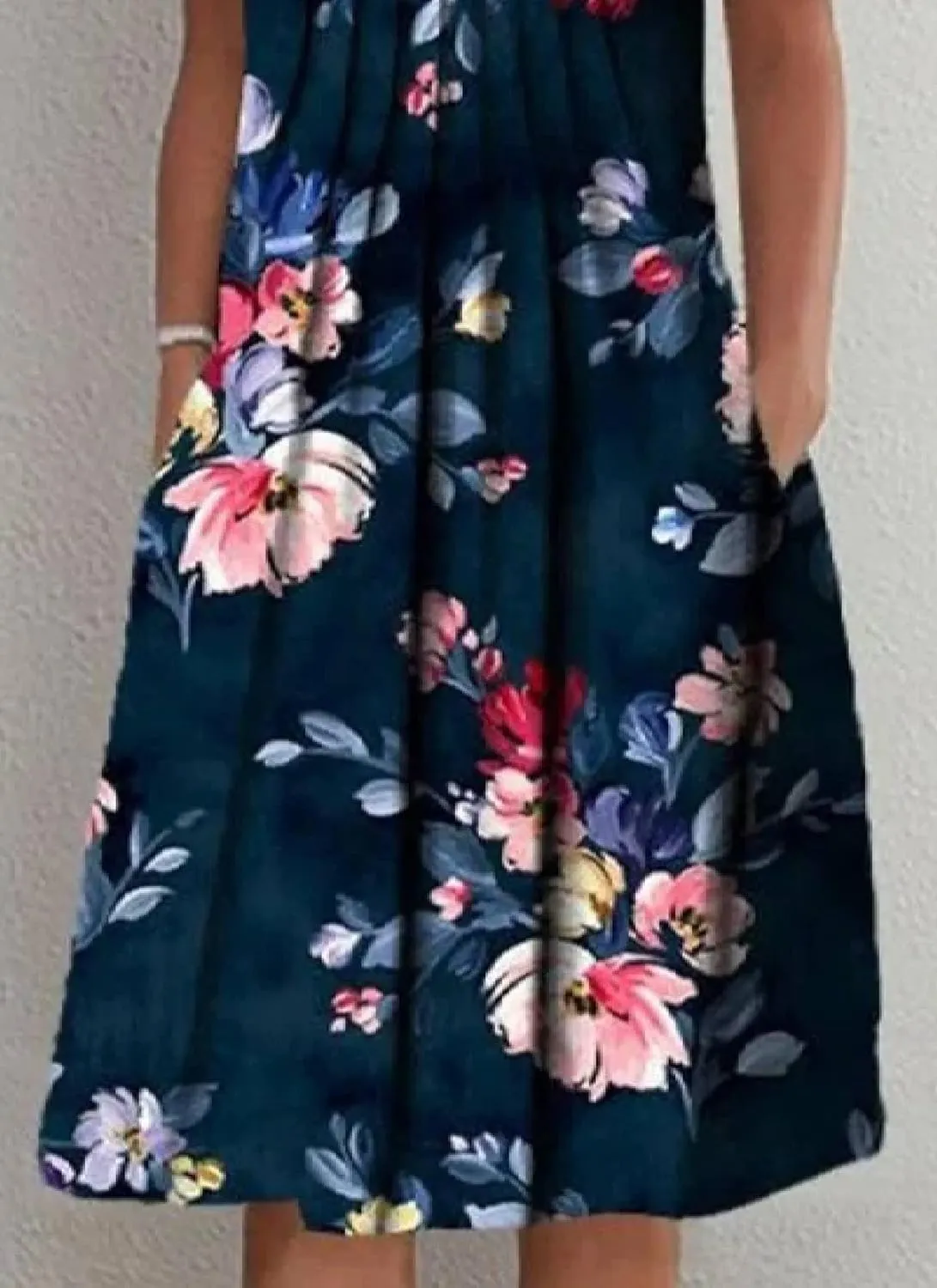 Dresses for Women Summer Classic Print Round Neck Short Sleeve Dress Leisure Shift Midi Dress Casual Dresses