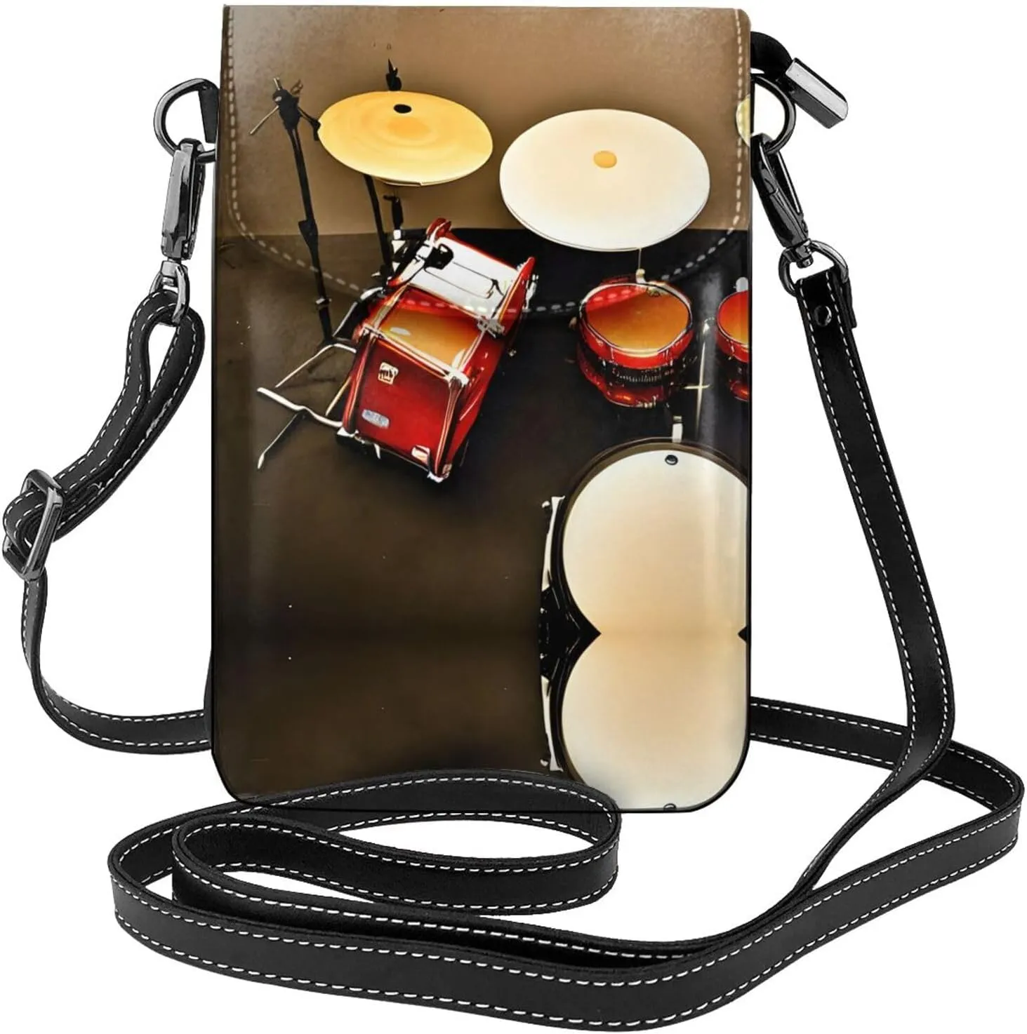Drum Set-Standard Crossbody Bag For Women Leather Cellphone Shoulder Purses Fashion Travel Designer Wallet, Black