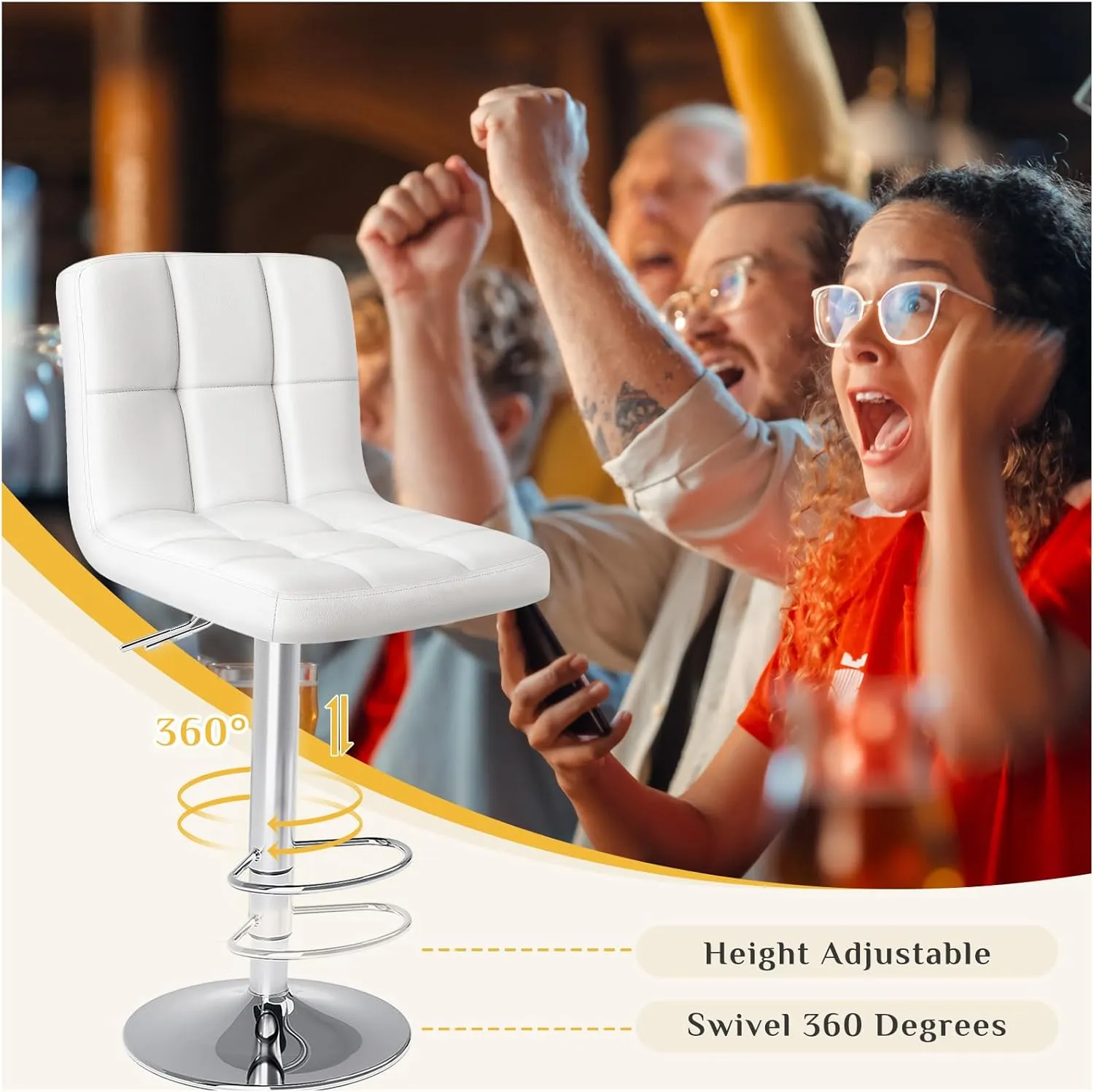 DUMOS Bar Stools Set of 4, 24 inch Counter Height Bar Stools, Upholstered Modern Kitchen Barstools with Metal Base, PU Leather Saddle Stools for Kitchen Island, White