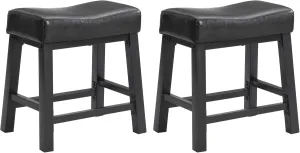 eHemco Heavy-Duty Padded Faux Leather Saddle Seat Kitchen Counter Height Barstools, 18.9 Inches, Black, Set of 2