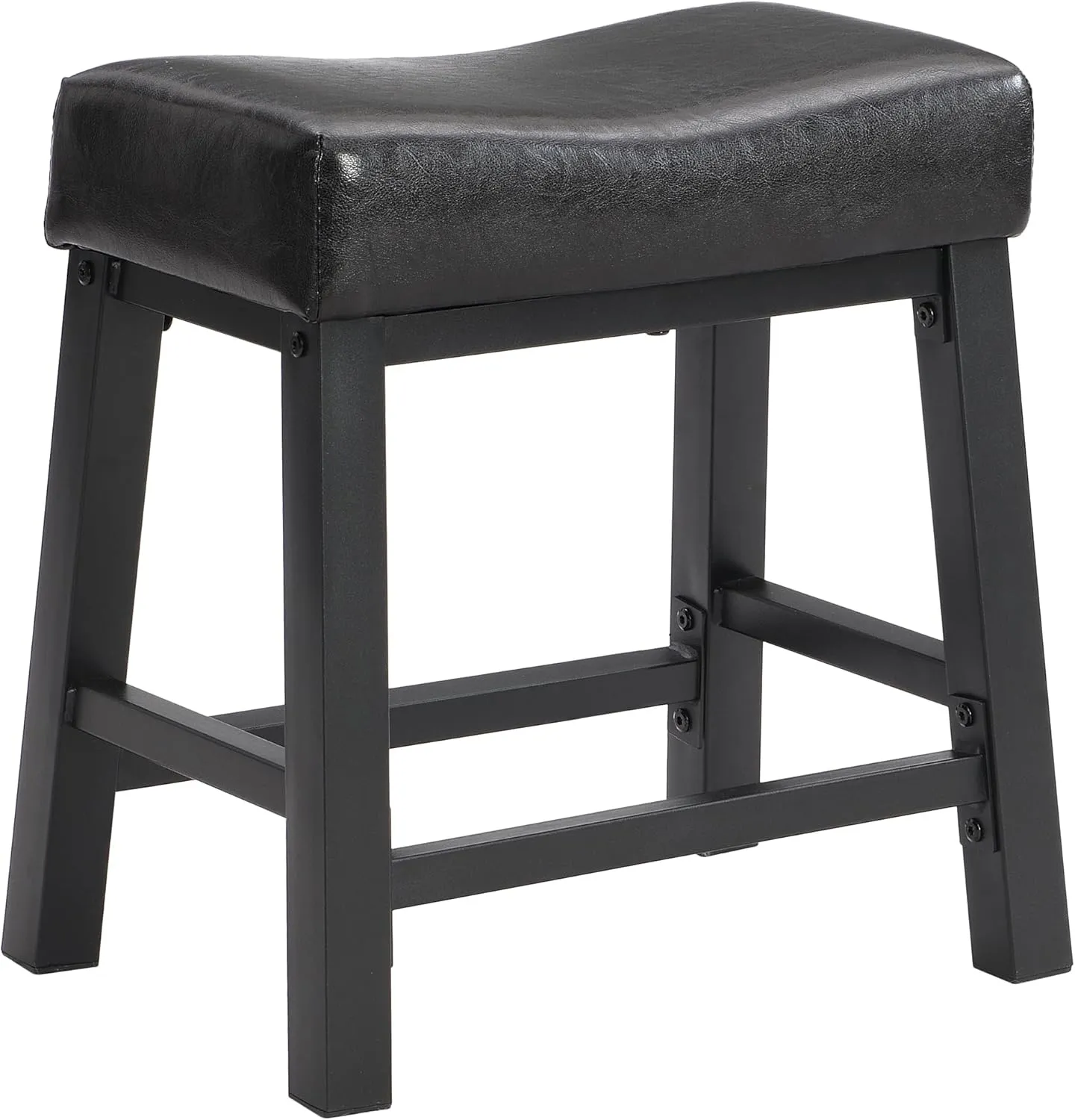 eHemco Heavy-Duty Padded Faux Leather Saddle Seat Kitchen Counter Height Barstools, 18.9 Inches, Black, Set of 2