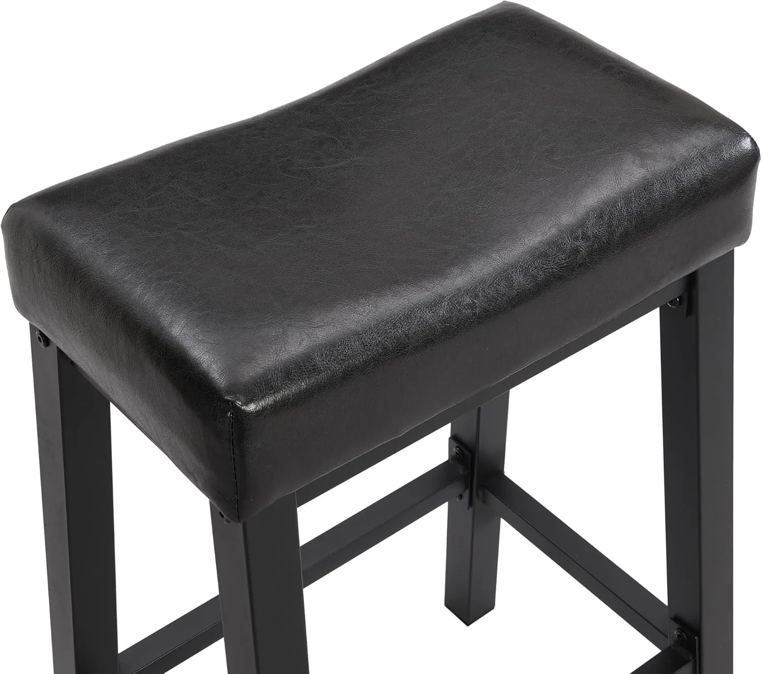 eHemco Heavy-Duty Padded Faux Leather Saddle Seat Kitchen Counter Height Barstools, 18.9 Inches, Black, Set of 2