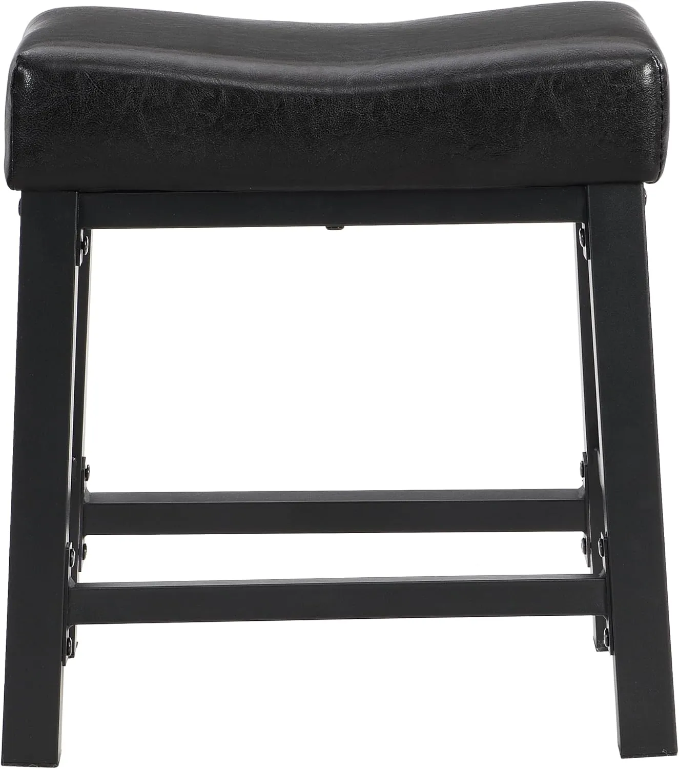 eHemco Heavy-Duty Padded Faux Leather Saddle Seat Kitchen Counter Height Barstools, 18.9 Inches, Black, Set of 2