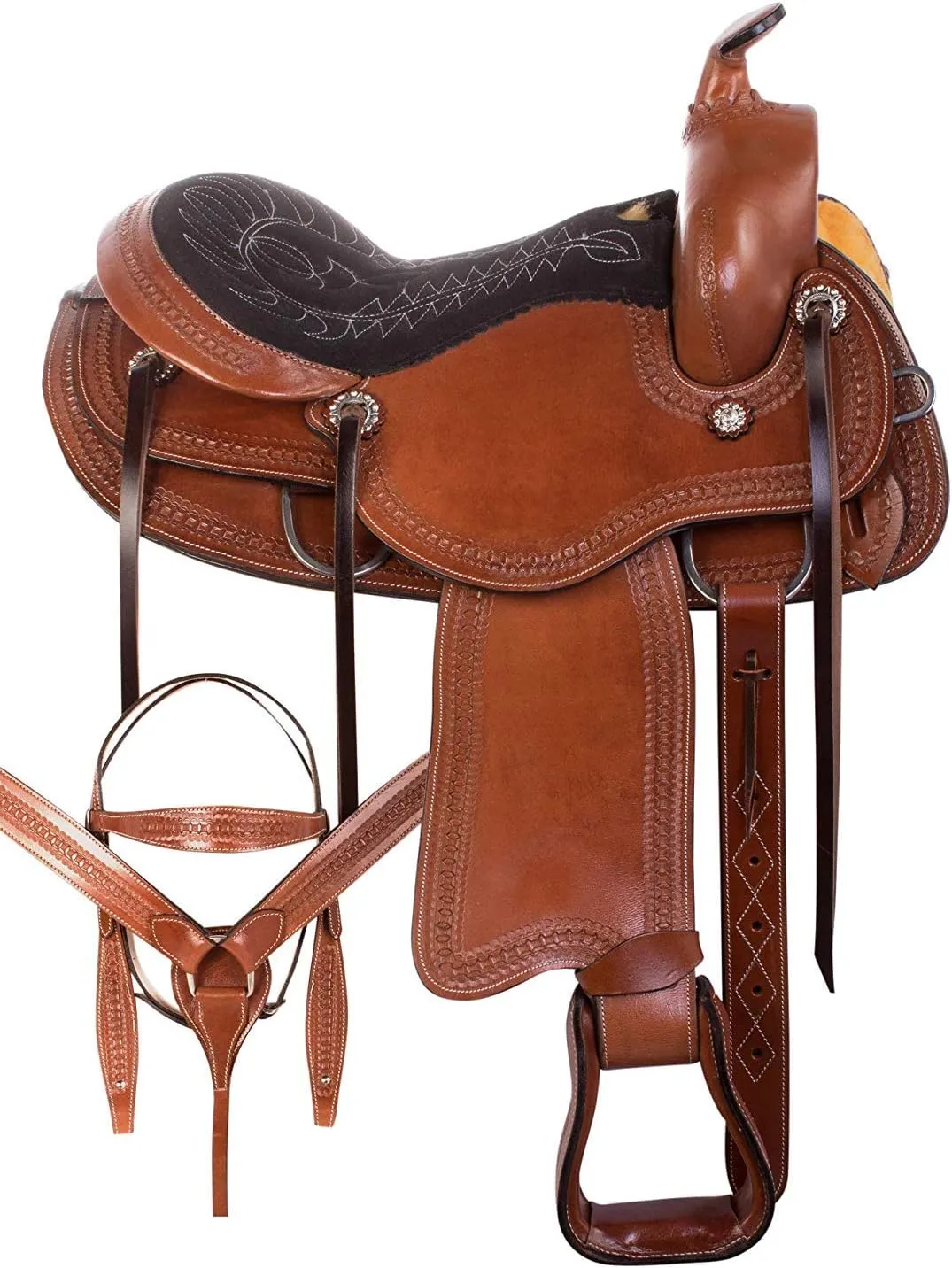 Elegant Elite Leather Barrel Racing Saddle Made of Genuine Pure Leather Barrel Horse Saddle Light Weight Saddles Long Horn Racing Saddles (15 inches, Moccasin Brown)