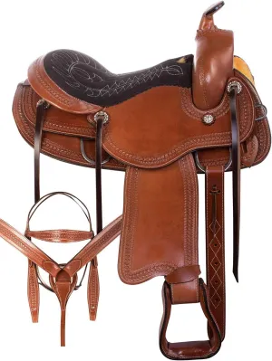 Elegant Elite Leather Barrel Racing Saddle Made of Genuine Pure Leather Barrel Horse Saddle Light Weight Saddles Long Horn Racing Saddles (15.5 inches, Moccasin Brown)