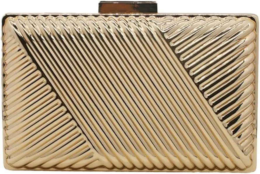 Elegant Women Metal Evening Handbag Unique Stripe Clutch Purse Metallic Shoulder Bag for Cocktail Party Prom