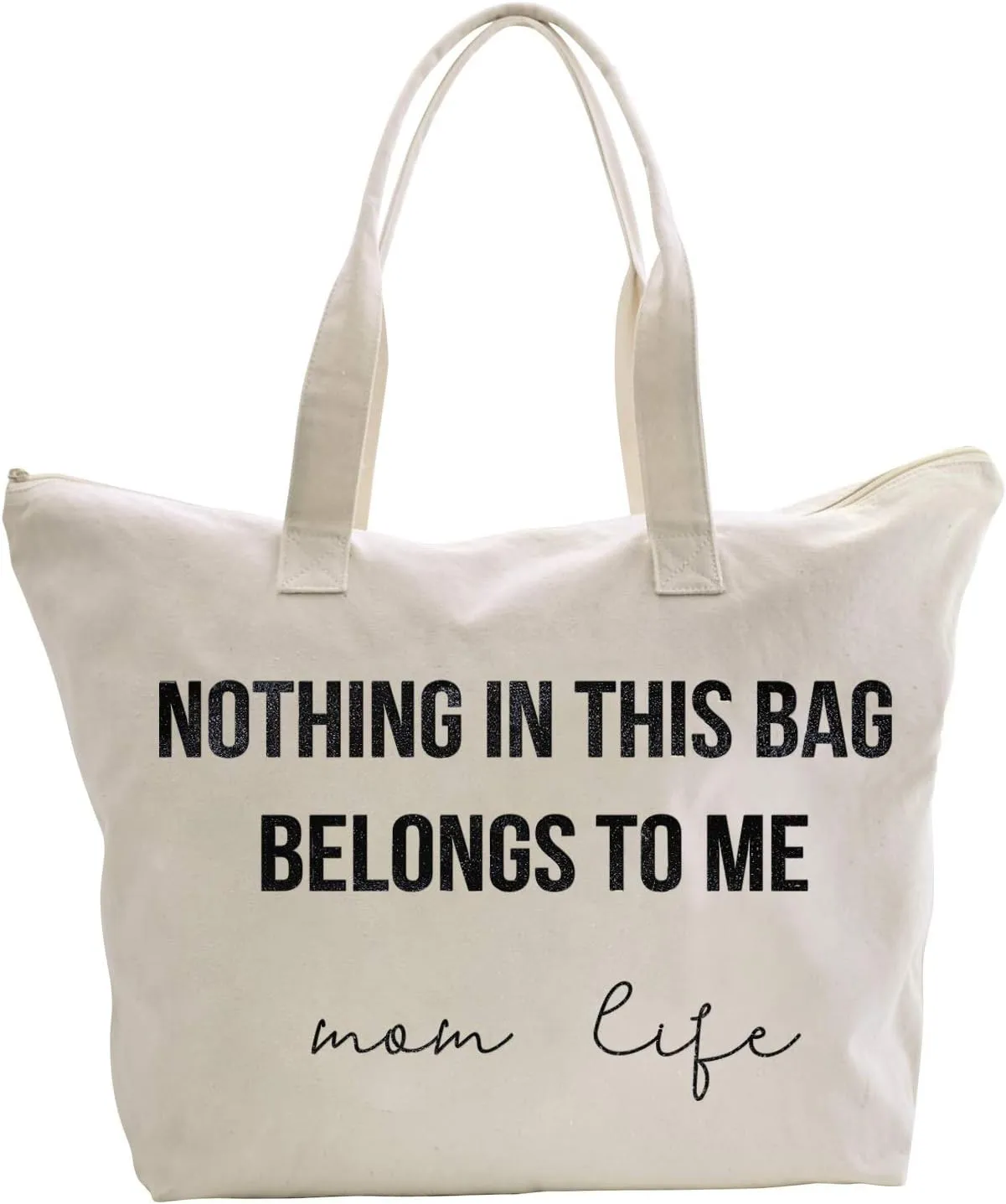 ELEGANTPARK Baby Shower Gifts for New Mom Life Tote Bag Mothers Day Christmas Birthday Valentines Day Gifts for Mom to be Canvas Tote with Zipper and Pocket Shoulder Bag Cotton Ivory