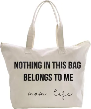 ELEGANTPARK Baby Shower Gifts for New Mom Life Tote Bag Mothers Day Christmas Birthday Valentines Day Gifts for Mom to be Canvas Tote with Zipper and Pocket Shoulder Bag Cotton Ivory