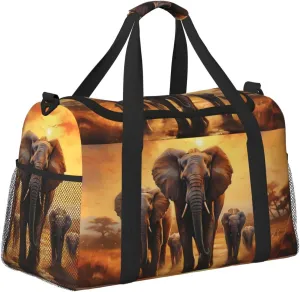 Elephant Migration Duffle Bag Foldable Travel Tote Bag Carry On Large Weekender Overnight Bags Waterproof Gym Bag For Women Men