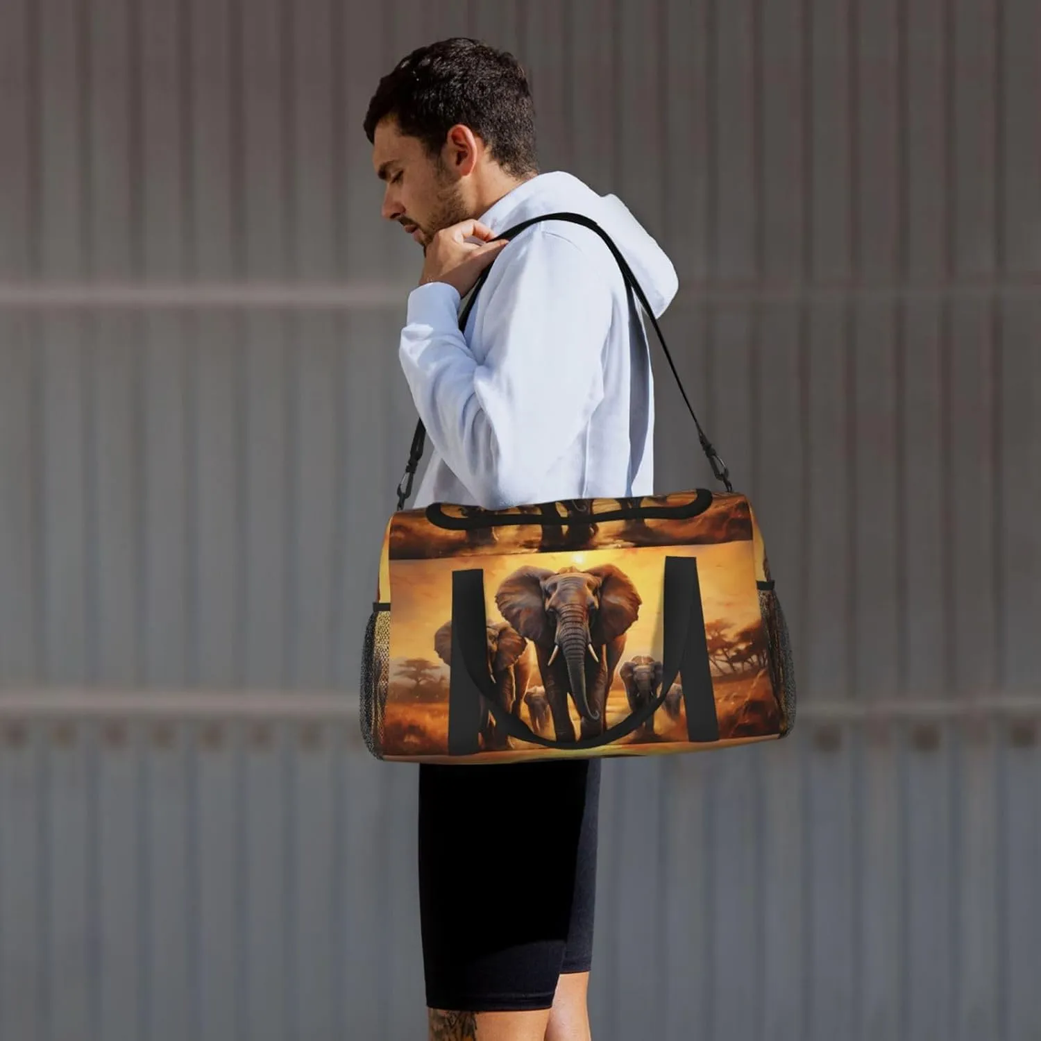 Elephant Migration Duffle Bag Foldable Travel Tote Bag Carry On Large Weekender Overnight Bags Waterproof Gym Bag For Women Men