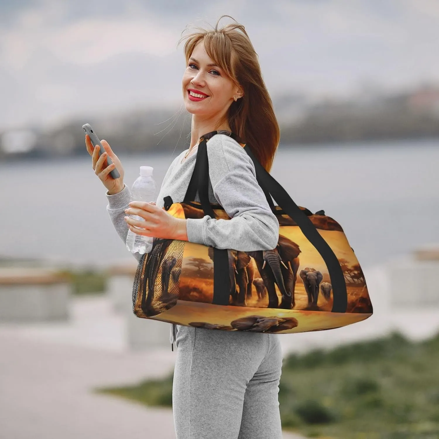 Elephant Migration Duffle Bag Foldable Travel Tote Bag Carry On Large Weekender Overnight Bags Waterproof Gym Bag For Women Men