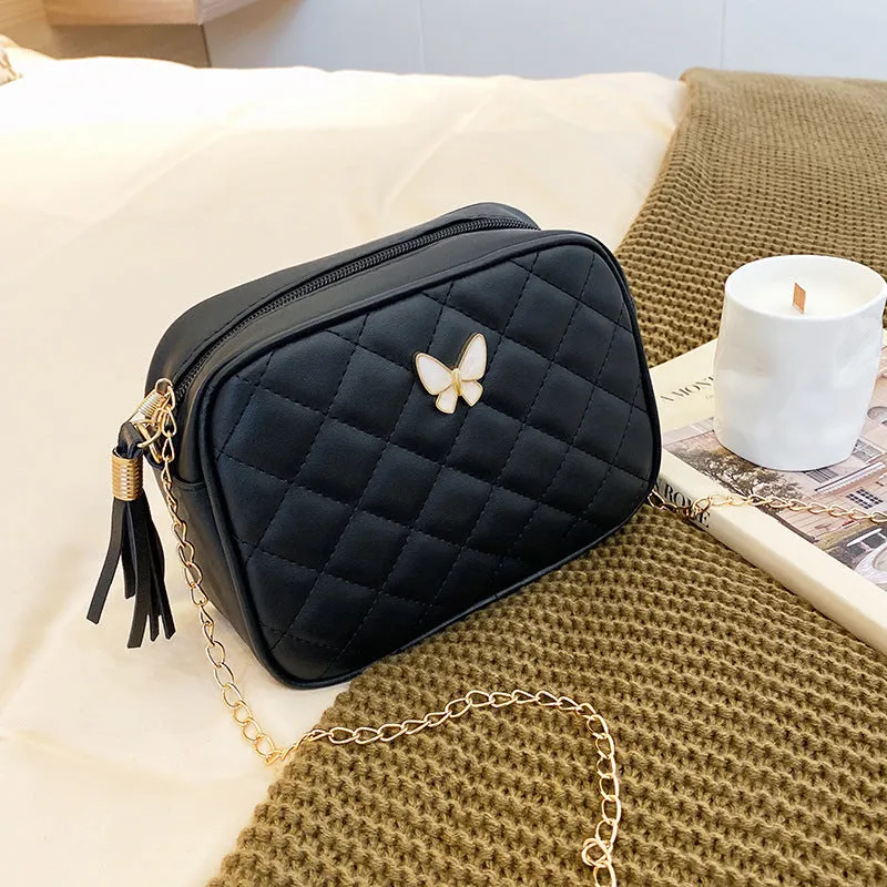 Embroidered Diamond Butterfly Decorative Tassels Chain Crossbody Bags