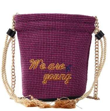 Embroidered Tasseled Drawstring Bucket Bag