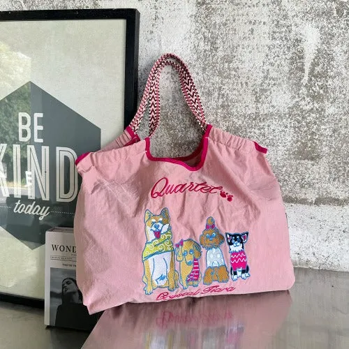 Embroidery Tote Bags Shopping Bag Cute Large Capacity,Animals