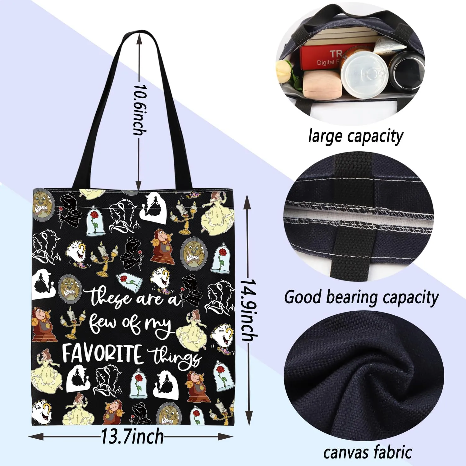 ENSIANTH Beauty Inspired Shoulder Bag Belle Princess Lover - Fairy Tales - A Tale as Old as Time-Family Trip -Beast Tote Bag