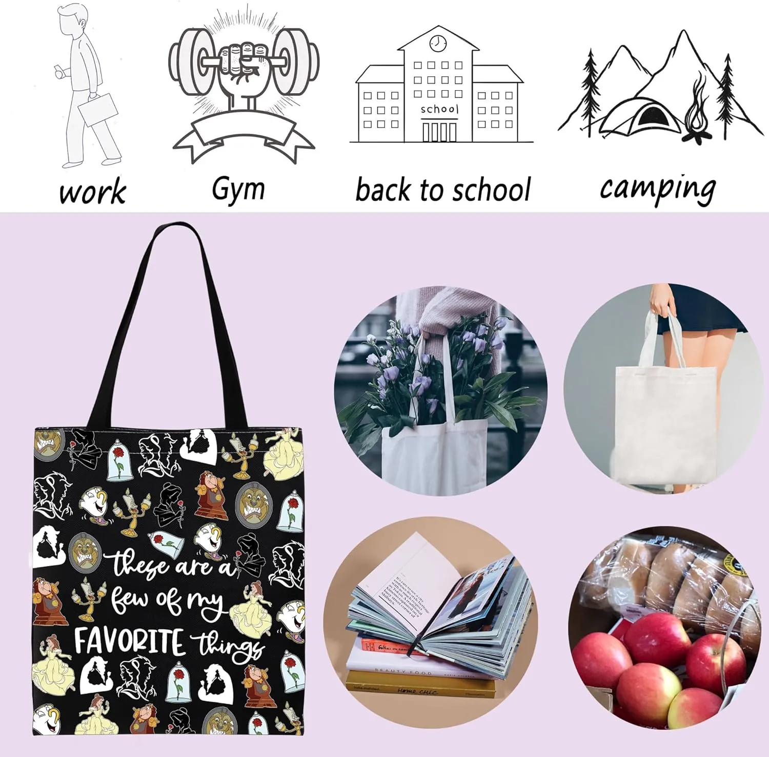 ENSIANTH Beauty Inspired Shoulder Bag Belle Princess Lover - Fairy Tales - A Tale as Old as Time-Family Trip -Beast Tote Bag
