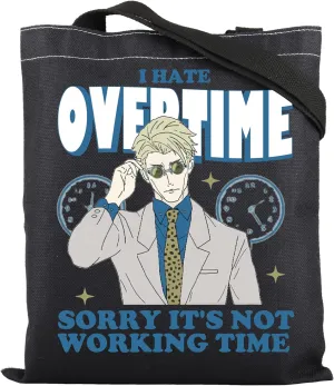 ENSIANTH JJK Inspired Tote Bag I hate Overtime Anime Lover Gift Sorcerer Curse Fighter Japanese Anime Fan Shopping Bag
