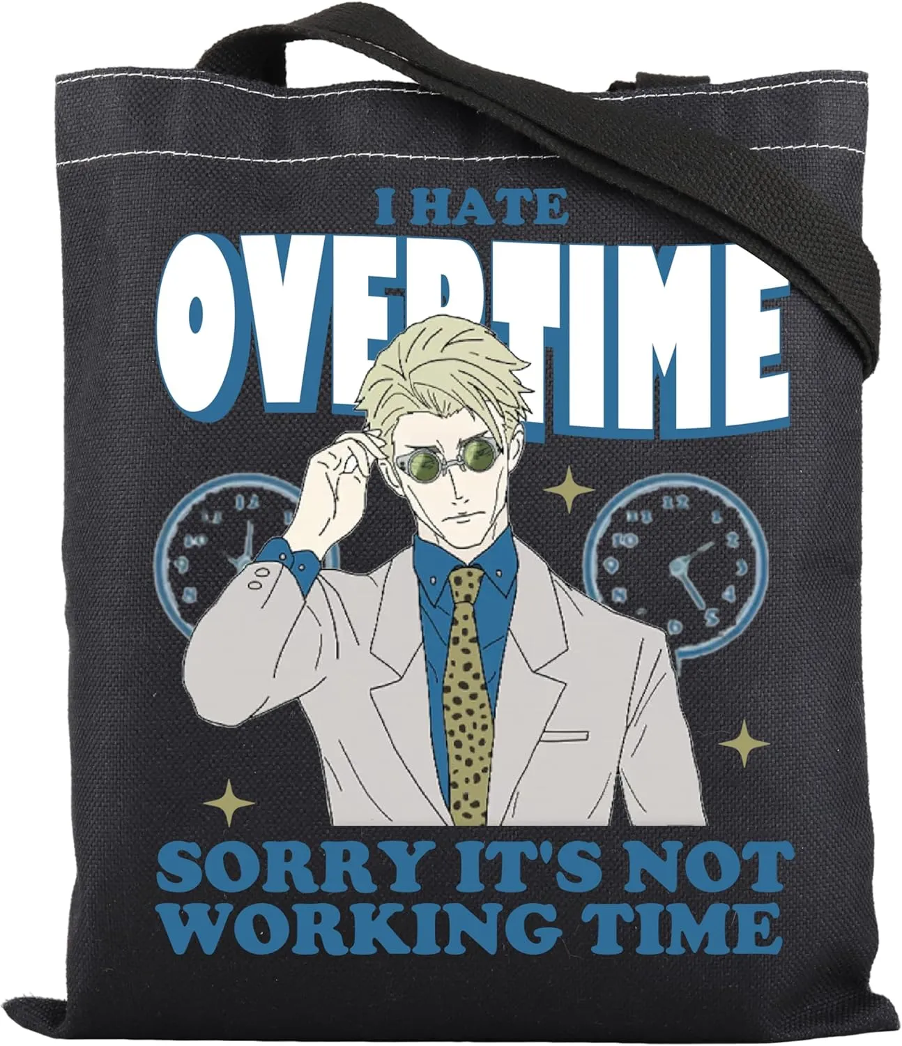 ENSIANTH JJK Inspired Tote Bag I hate Overtime Anime Lover Gift Sorcerer Curse Fighter Japanese Anime Fan Shopping Bag