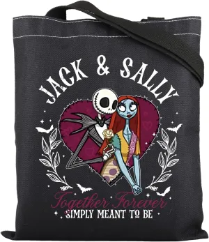 ENSIANTH Movie Inspired Gift Jack And Sally Lover Tote Bag Valentine Gothic Gift Simply Meant To Be Handbag